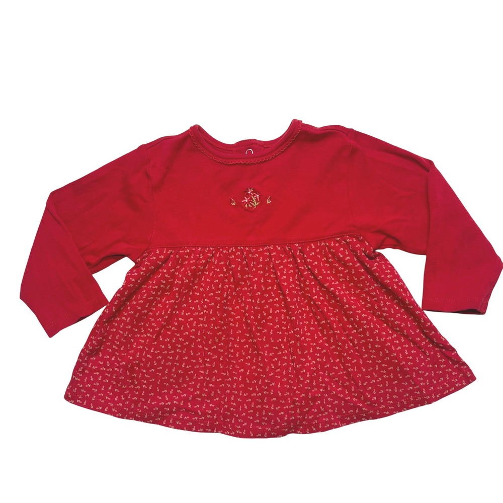 Vintage Gymboree Rainbow Tag Baby Girl Red Floral Long‎ Sleeve Tunic Top 18-24 M